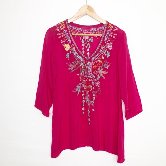 Johnny Was dragonfly fuchsia pink embroidered tunic top - Picture 1 of 11